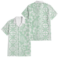Pastel Green Kahili Quilt Hawaii Family Matching Mermaid Dress and Hawaiian Shirt Tropical Flower Seamless Half Style LT14 Dad's Shirt - Short Sleeve Green - Polynesian Pride