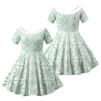 Pastel Green Kahili Quilt Hawaii Family Matching Mermaid Dress and Hawaiian Shirt Tropical Flower Seamless Half Style LT14 Daughter's Dress Green - Polynesian Pride