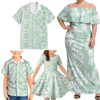 Pastel Green Kahili Quilt Hawaii Family Matching Off Shoulder Maxi Dress and Hawaiian Shirt Tropical Flower Seamless Half Style LT14 - Polynesian Pride
