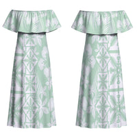Pastel Green Kahili Quilt Hawaii Family Matching Off Shoulder Maxi Dress and Hawaiian Shirt Tropical Flower Seamless Half Style LT14 Mom's Dress Green - Polynesian Pride