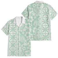 Pastel Green Kahili Quilt Hawaii Family Matching Off Shoulder Maxi Dress and Hawaiian Shirt Tropical Flower Seamless Half Style LT14 Dad's Shirt - Short Sleeve Green - Polynesian Pride