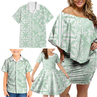 Pastel Green Kahili Quilt Hawaii Family Matching Off Shoulder Short Dress and Hawaiian Shirt Tropical Flower Seamless Half Style LT14 - Polynesian Pride