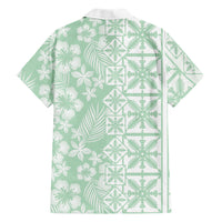 Pastel Green Kahili Quilt Hawaii Family Matching Puletasi and Hawaiian Shirt Tropical Flower Seamless Half Style