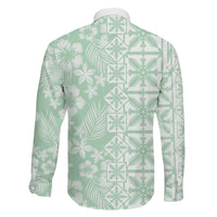 Pastel Green Kahili Quilt Hawaii Family Matching Puletasi and Hawaiian Shirt Tropical Flower Seamless Half Style
