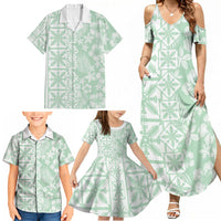 Pastel Green Kahili Quilt Hawaii Family Matching Summer Maxi Dress and Hawaiian Shirt Tropical Flower Seamless Half Style LT14 - Polynesian Pride