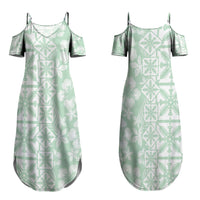 Pastel Green Kahili Quilt Hawaii Family Matching Summer Maxi Dress and Hawaiian Shirt Tropical Flower Seamless Half Style LT14 Mom's Dress Green - Polynesian Pride