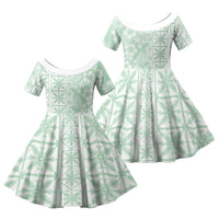 Pastel Green Kahili Quilt Hawaii Family Matching Summer Maxi Dress and Hawaiian Shirt Tropical Flower Seamless Half Style LT14 Daughter's Dress Green - Polynesian Pride