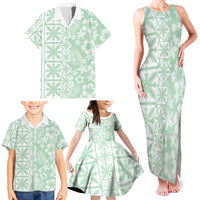Pastel Green Kahili Quilt Hawaii Family Matching Tank Maxi Dress and Hawaiian Shirt Tropical Flower Seamless Half Style