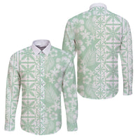 Pastel Green Kahili Quilt Hawaii Family Matching Tank Maxi Dress and Hawaiian Shirt Tropical Flower Seamless Half Style LT14 Dad's Shirt - Long Sleeve Green - Polynesian Pride
