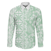 Pastel Green Kahili Quilt Hawaii Family Matching Tank Maxi Dress and Hawaiian Shirt Tropical Flower Seamless Half Style
