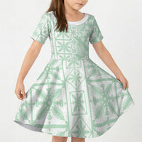 Pastel Green Kahili Quilt Hawaii Kid Short Sleeve Dress Tropical Flower Seamless Half Style LT14 KID Green - Polynesian Pride