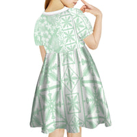Pastel Green Kahili Quilt Hawaii Kid Short Sleeve Dress Tropical Flower Seamless Half Style
