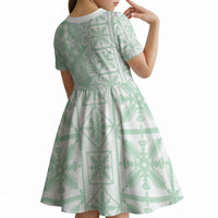 Pastel Green Kahili Quilt Hawaii Kid Short Sleeve Dress Tropical Flower Seamless Half Style LT14 - Polynesian Pride