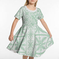 Pastel Green Kahili Quilt Hawaii Kid Short Sleeve Dress Tropical Flower Seamless Half Style LT14 - Polynesian Pride