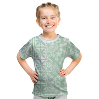 Pastel Green Kahili Quilt Hawaii Kid T Shirt Tropical Flower Seamless Half Style