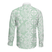 Pastel Green Kahili Quilt Hawaii Long Sleeve Button Shirt Tropical Flower Seamless Half Style LT14 - Polynesian Pride