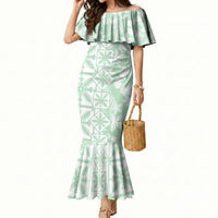 Pastel Green Kahili Quilt Hawaii Mermaid Dress Tropical Flower Seamless Half Style LT14 Women Green - Polynesian Pride