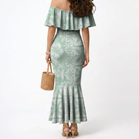 Pastel Green Kahili Quilt Hawaii Mermaid Dress Tropical Flower Seamless Half Style LT14 - Polynesian Pride
