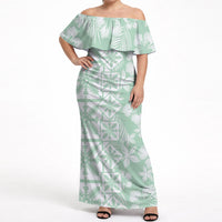 Pastel Green Kahili Quilt Hawaii Off Shoulder Maxi Dress Tropical Flower Seamless Half Style LT14 Women Green - Polynesian Pride