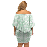 Pastel Green Kahili Quilt Hawaii Off Shoulder Short Dress Tropical Flower Seamless Half Style