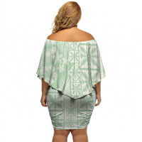 Pastel Green Kahili Quilt Hawaii Off Shoulder Short Dress Tropical Flower Seamless Half Style LT14 - Polynesian Pride
