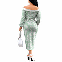 Pastel Green Kahili Quilt Hawaii Off The Shoulder Long Sleeve Dress Tropical Flower Seamless Half Style LT14 - Polynesian Pride