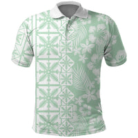 Pastel Green Kahili Quilt Hawaii Polo Shirt Tropical Flower Seamless Half Style LT14 Green - Polynesian Pride