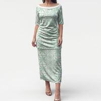 Pastel Green Kahili Quilt Hawaii Puletasi Tropical Flower Seamless Half Style LT14 Long Dress Green - Polynesian Pride