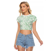 Pastel Green Kahili Quilt Hawaii Raglan Cropped T Shirt Tropical Flower Seamless Half Style