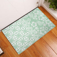 Pastel Green Kahili Quilt Hawaii Rubber Doormat Tropical Flower Seamless Half Style