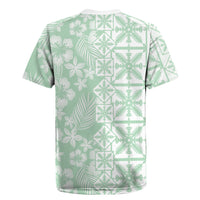 Pastel Green Kahili Quilt Hawaii Rugby Jersey Tropical Flower Seamless Half Style