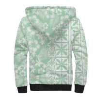Pastel Green Kahili Quilt Hawaii Sherpa Hoodie Tropical Flower Seamless Half Style