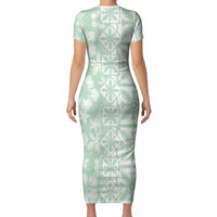 Pastel Green Kahili Quilt Hawaii Short Sleeve Bodycon Dress Tropical Flower Seamless Half Style LT14 - Polynesian Pride