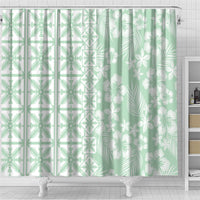Pastel Green Kahili Quilt Hawaii Shower Curtain Tropical Flower Seamless Half Style
