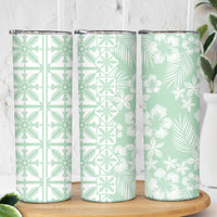 Pastel Green Kahili Quilt Hawaii Skinny Tumbler Tropical Flower Seamless Half Style