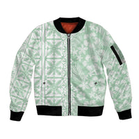 Pastel Green Kahili Quilt Hawaii Sleeve Zip Bomber Jacket Tropical Flower Seamless Half Style
