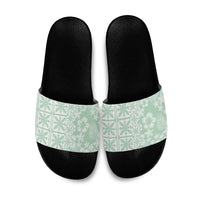 Pastel Green Kahili Quilt Hawaii Slide Sandals Tropical Flower Seamless Half Style