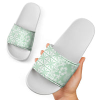 Pastel Green Kahili Quilt Hawaii Slide Sandals Tropical Flower Seamless Half Style