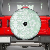 Pastel Green Kahili Quilt Hawaii Spare Tire Cover Tropical Flower Seamless Half Style