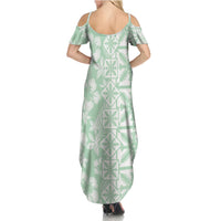 Pastel Green Kahili Quilt Hawaii Summer Maxi Dress Tropical Flower Seamless Half Style