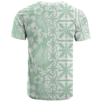 Pastel Green Kahili Quilt Hawaii T Shirt Tropical Flower Seamless Half Style