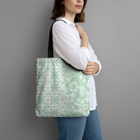 Pastel Green Kahili Quilt Hawaii Tote Bag Tropical Flower Seamless Half Style