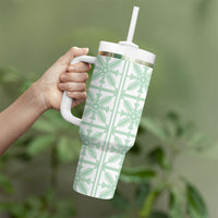 Pastel Green Kahili Quilt Hawaii Tumbler With Handle Tropical Flower Seamless Half Style