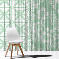 Pastel Green Kahili Quilt Hawaii Window Curtain Tropical Flower Seamless Half Style
