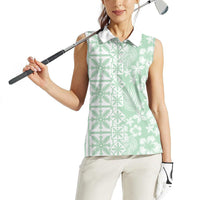 Pastel Green Kahili Quilt Hawaii Women Sleeveless Polo Shirt Tropical Flower Seamless Half Style