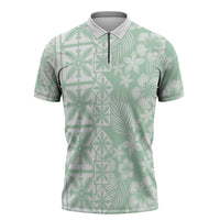 Pastel Green Kahili Quilt Hawaii Zipper Polo Shirt Tropical Flower Seamless Half Style