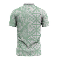 Pastel Green Kahili Quilt Hawaii Zipper Polo Shirt Tropical Flower Seamless Half Style
