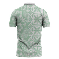 Pastel Green Kahili Quilt Hawaii Zipper Polo Shirt Tropical Flower Seamless Half Style LT14 - Polynesian Pride