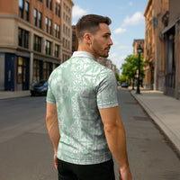 Pastel Green Kahili Quilt Hawaii Zipper Polo Shirt Tropical Flower Seamless Half Style LT14 - Polynesian Pride