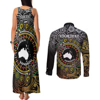 Personalised Australia And Vanuatu Couples Matching Tank Maxi Dress and Long Sleeve Button Shirt Aboriginal Lizard Polynesia Ni-Van Pig Tusk